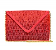 Evening Bag - Satin Envelope Clutch w/ Gradient Colored Rhinestones - Red - BG-EBP2043RD